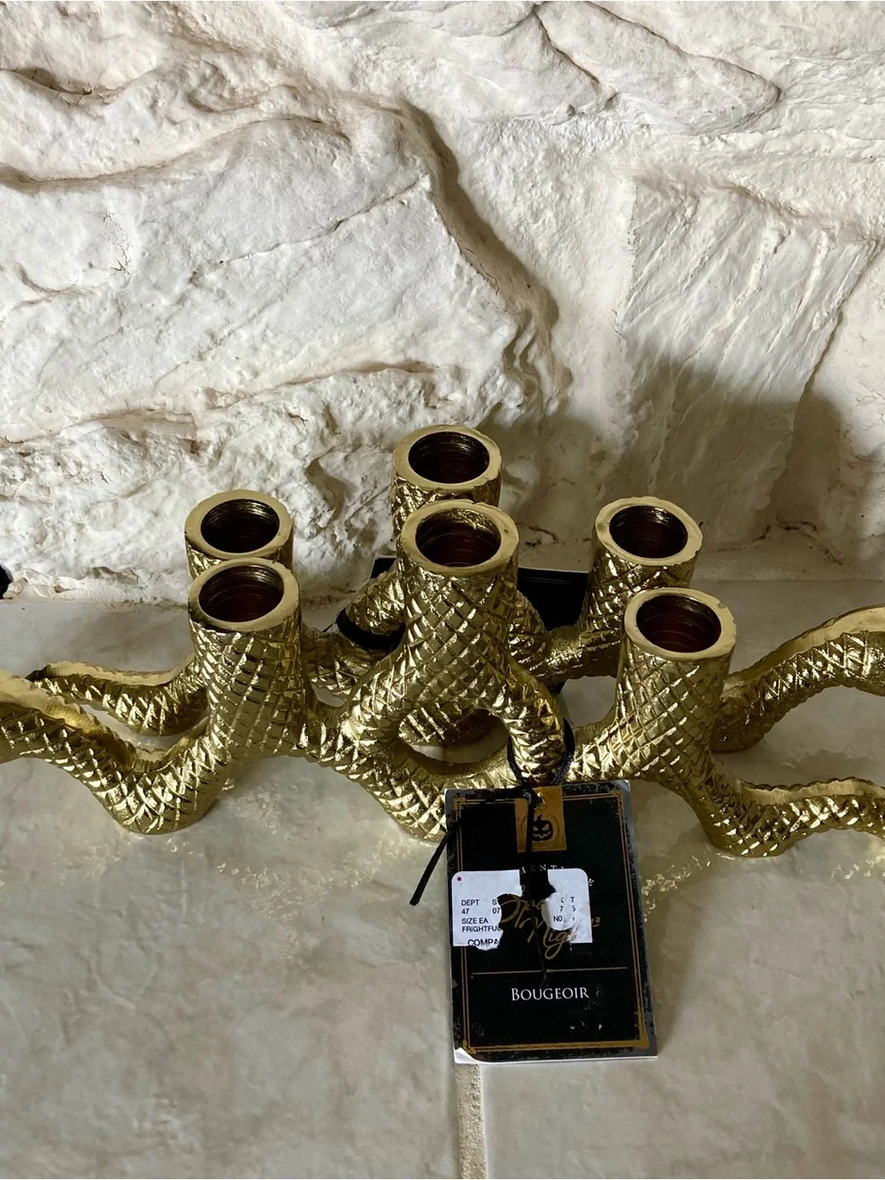 NWT Gold toned metal textured snake taper candle holders
